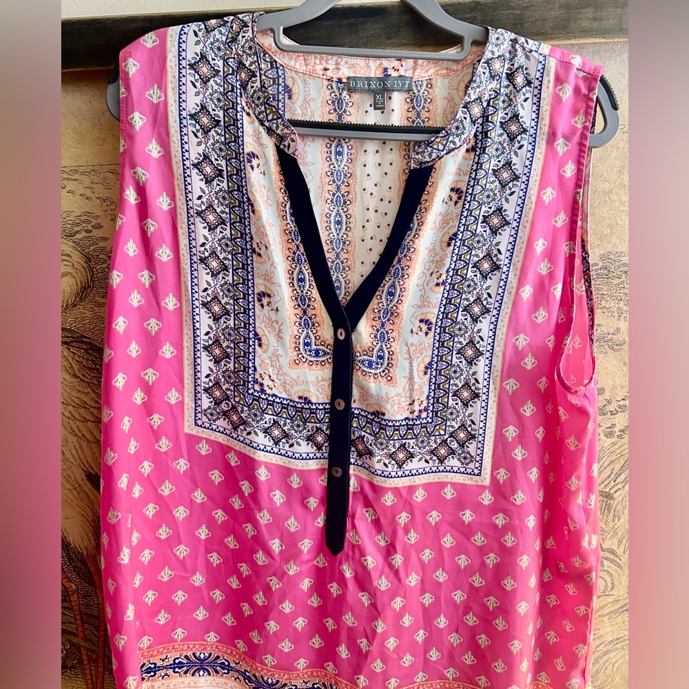 * Brixon Ivy for StitchFix Boho Print Pink Multi Colored Sleeveless Blouse XL *